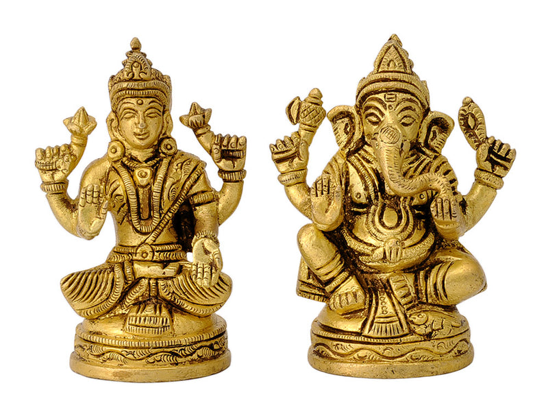 Pair of Lakshmi Ganesha Brass Statues