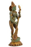 Brass Goddess Saraswati - Rustic Bronze Finish Sculpture