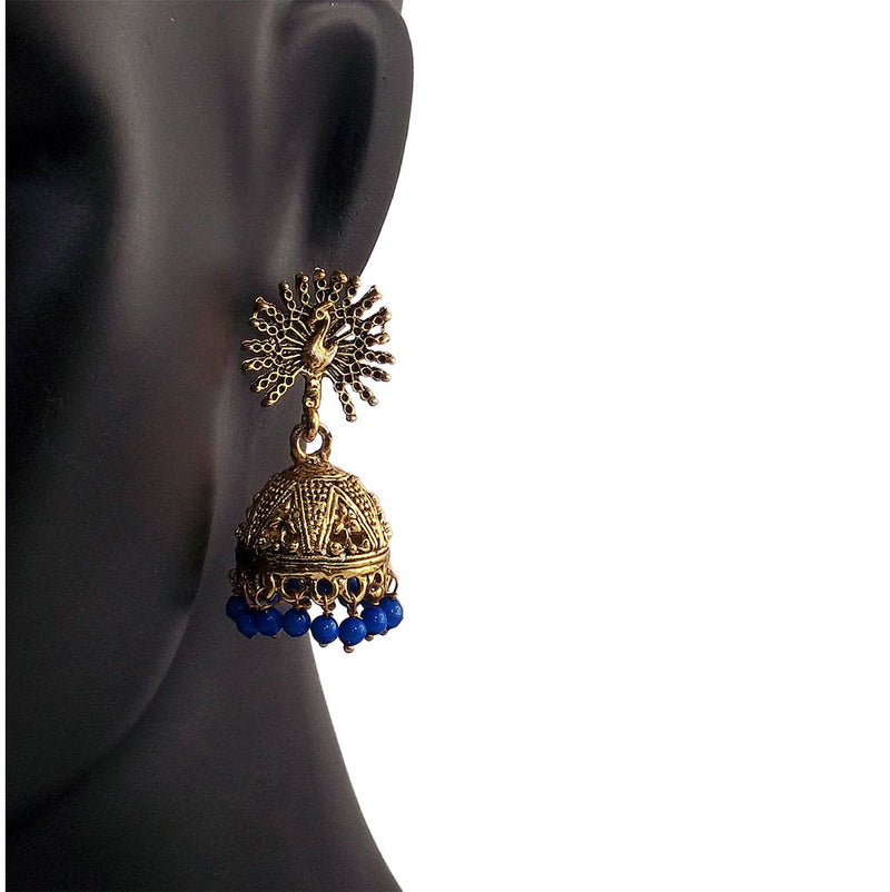 Peacock Beautiful Indian Style Jhumki Earrings Blue