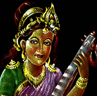 Mother Goddess Saraswati - Velvet Hand Painting