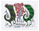 Gond Canvas Painting 'Birds Catches Fishes'