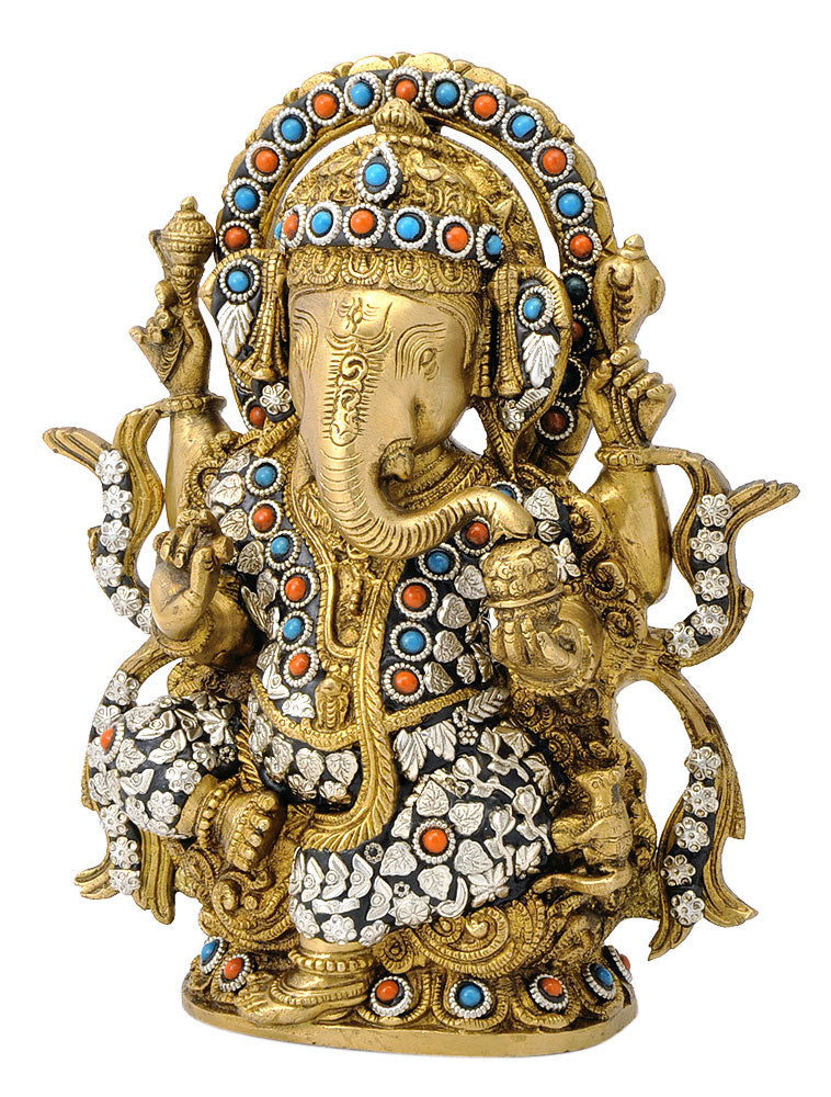 Chaturbhuj Lord Ganesha Brass Figure
