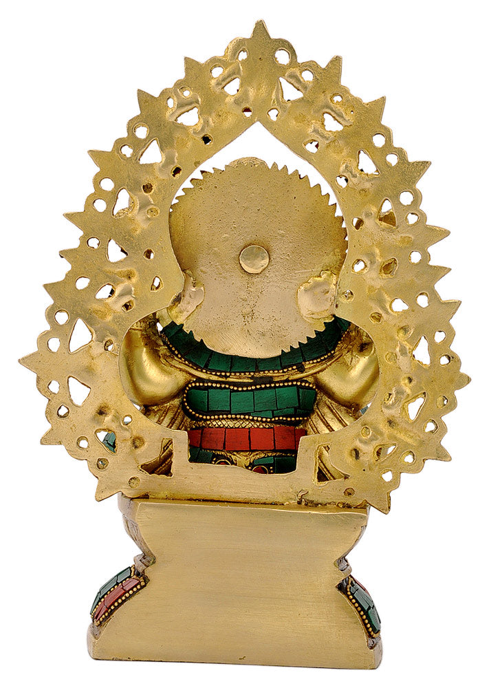 Brass Ganesha Figurine with Stones