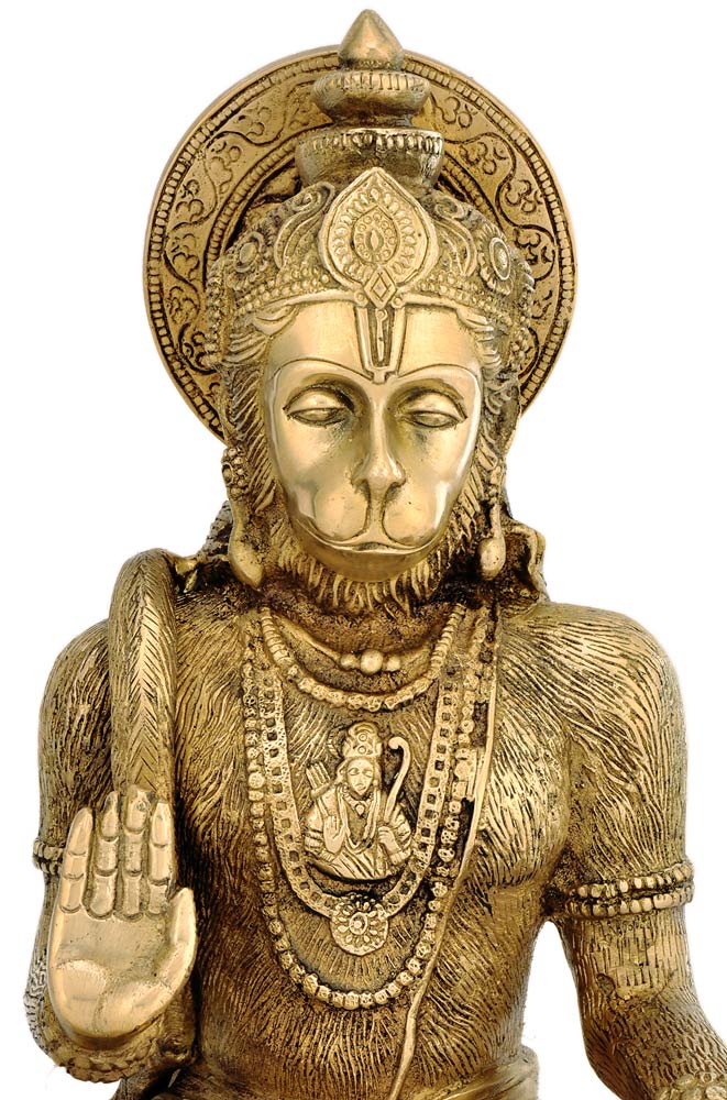 Blessing Hanuman Holding Rosary - Brass Sculpture