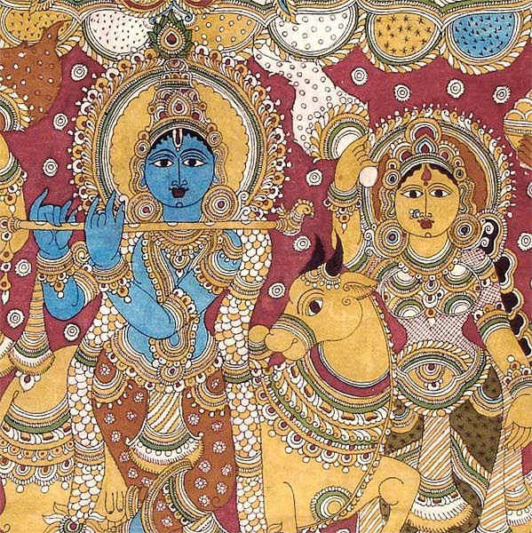 Shri Krishna with Gopis - Kalmakari Painting