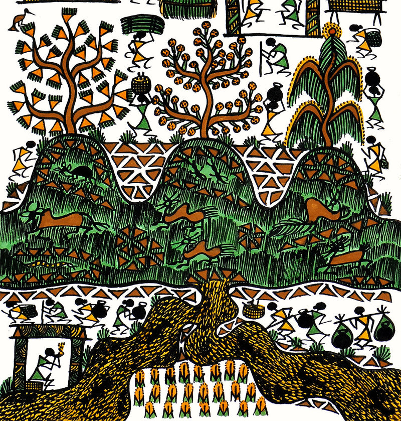 'The Warlis' Painting on Handmade Paper