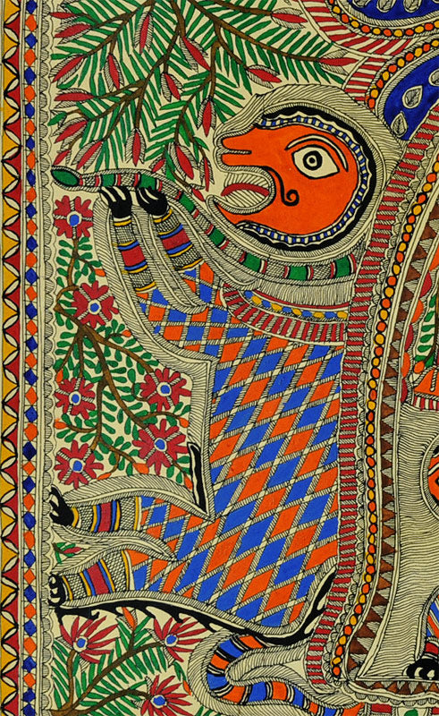 Goddess Durga - Madhubani Painting on Handmade Paper