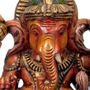 Ganesha with Lakshmi Seated on Lotus - Wood Statue