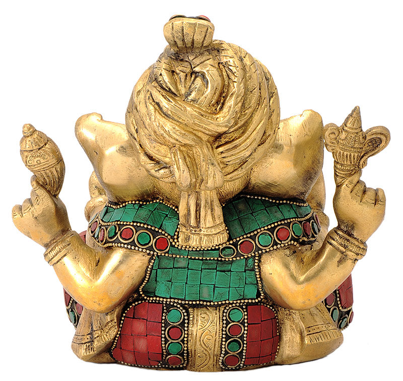 Ganpati Wearing Turban Brass Statue 7.40"