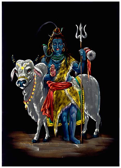 Water Cloror Painting - Blessing Lord Siva