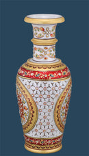 Marble Vase with Jali Cut and Kundan Work