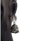 Green Beads Peacock Beautiful Indian Style Sliver Color Jhumki Earrings