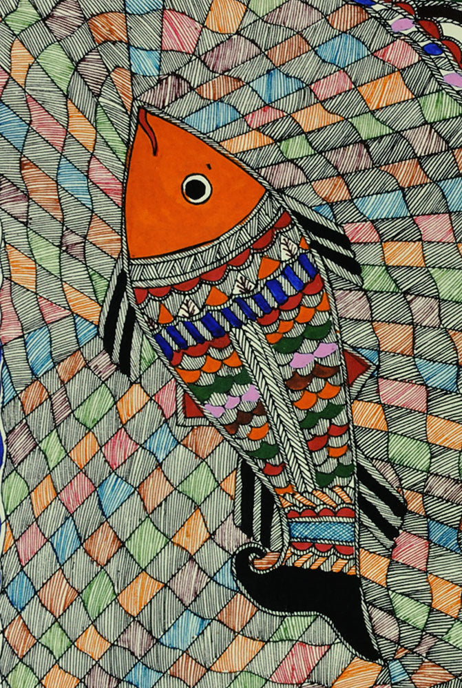 Indian Fisherman - Madhubani Folkart Painting