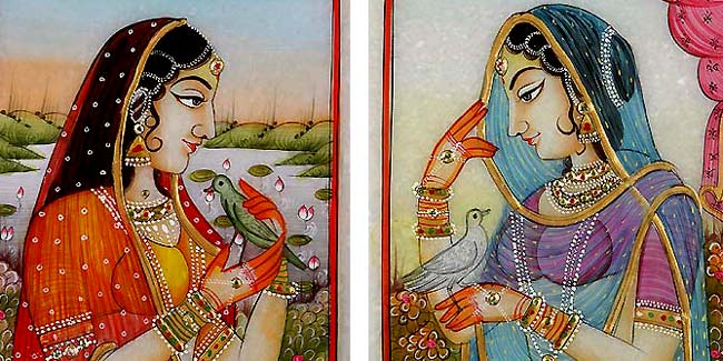 Lady And The Bird - 2 paintings