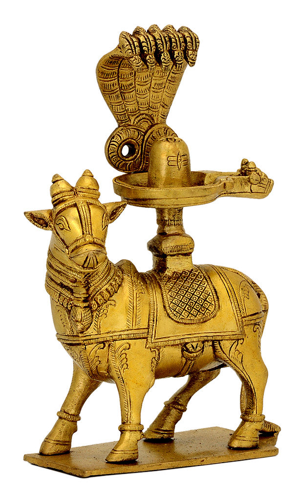 Nandi Carrying Shivalinga Protected by Hodded Serpent