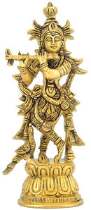 Cosmic Musician Lord Krishna - Brass Statue