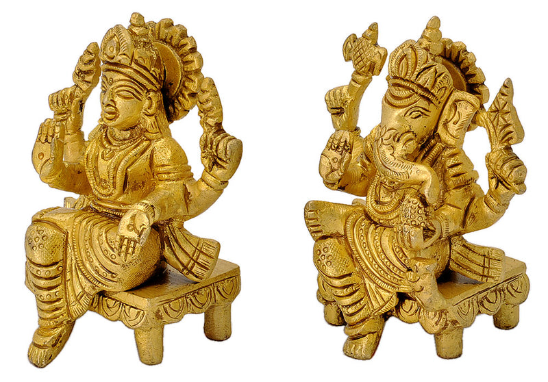 Miniature Lakshmi Ganesha Brass Pair