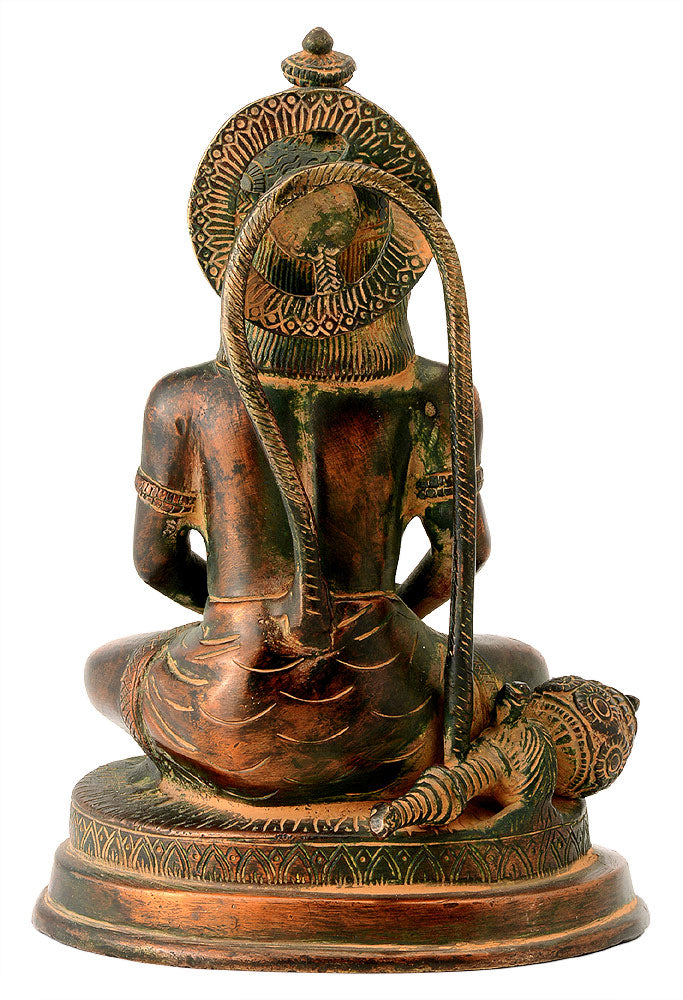 Antiquated Brass Lord Hanuman in Meditation