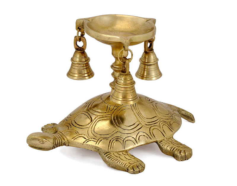 Brass Tortise Oil Lamp with Bell 9"