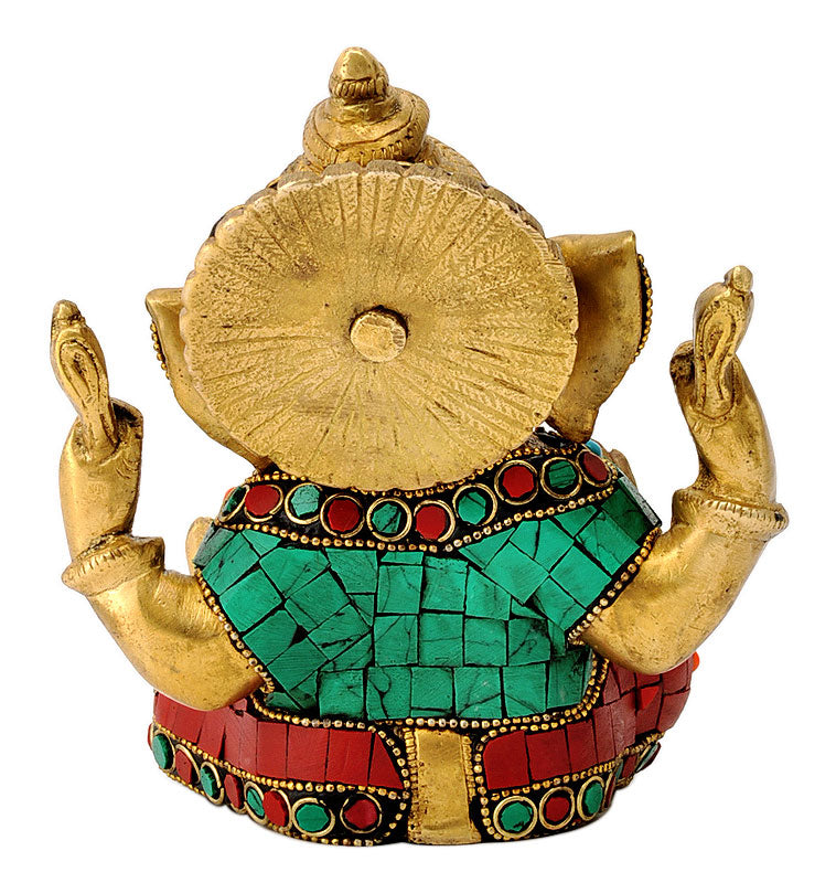 Turquoise Coral Ganpati  Brass Sculpture