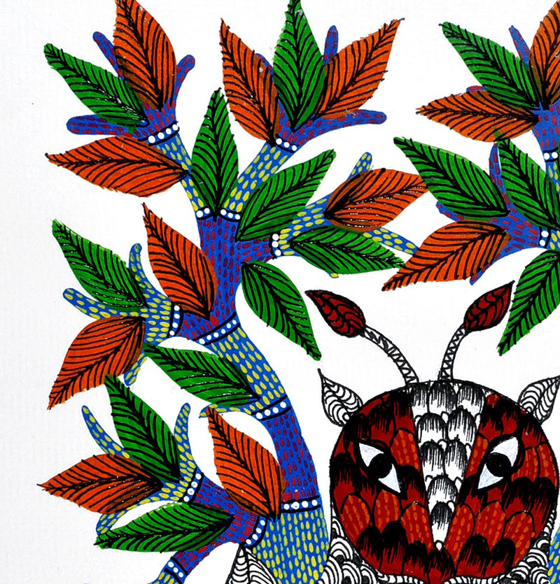 Gond Tribal Painting "Tigers" 14"