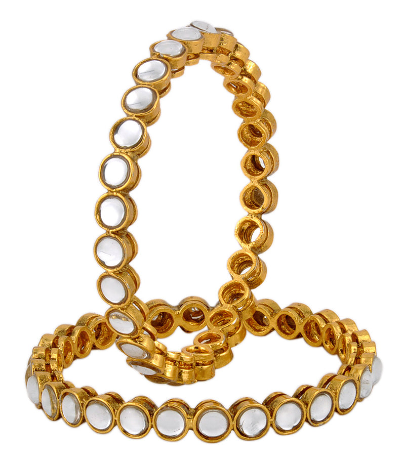 White Kundan Stone Gold Plated Bangles Set For Women and Girls