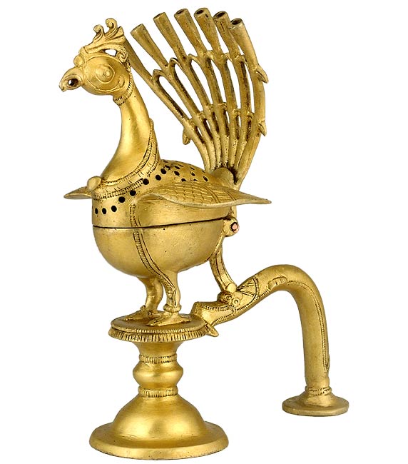 Peacock Incense Burner - Brass Figurine