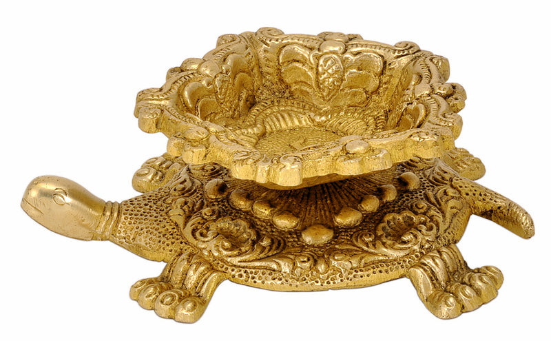 Auspicious Brass Tortoise Oil Lamp
