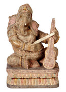Violin Maestro Ganesha - Antiquated Wood Statue