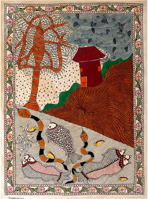 World of Creatures - Madhubani Painting