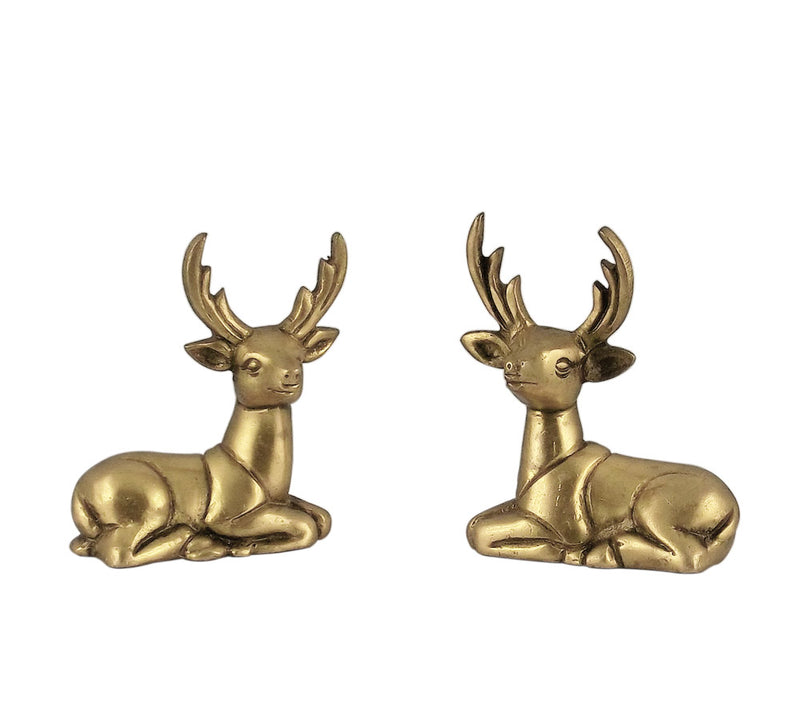 Seated Deer - Set of 2 Brass Statues 2.50"