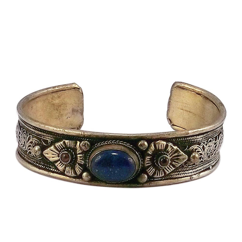 Blue Stone Nepal Tibetan Gypsy Style Bracelate - White Metal