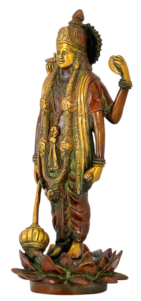 Lord Vishnu 'The Preserver' Brass Figurine 12.50"