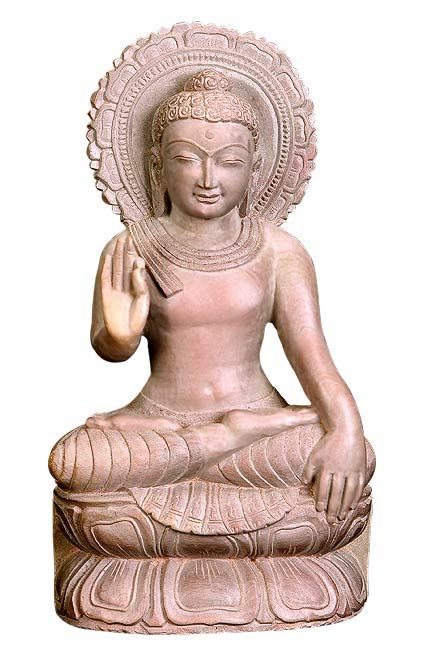 Abhaya Buddha - Pink Stone Statue
