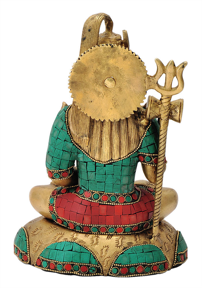Blessing God Shiva Sculpture with Colored Mosaic