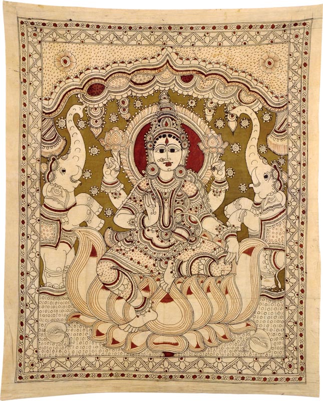 Devi Gajaluxmi Seated on Lotus - Kalamkari Painting