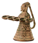 Dhokra Tribal Lady Figurine Holding Five Wick Lamp