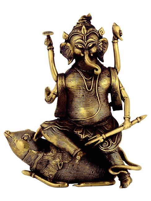 Ganesha Seated on Rat - Tribal Statuette