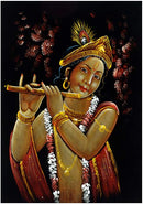Eternal Musician Lord Krishna - Large Velvet Painting 34"