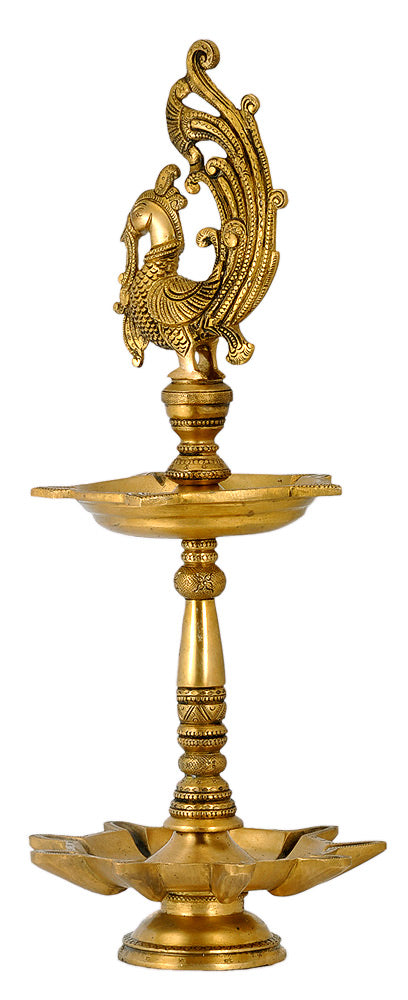 Ornamental Brass Lamp Deepam with Bird
