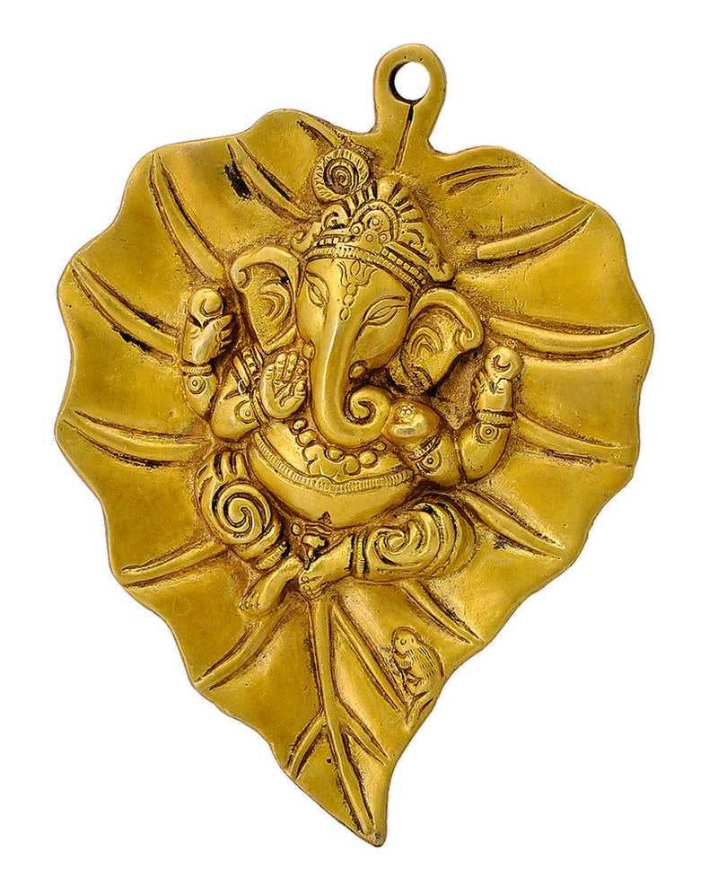 Brass Wall Hanging Ganesha on Leaf