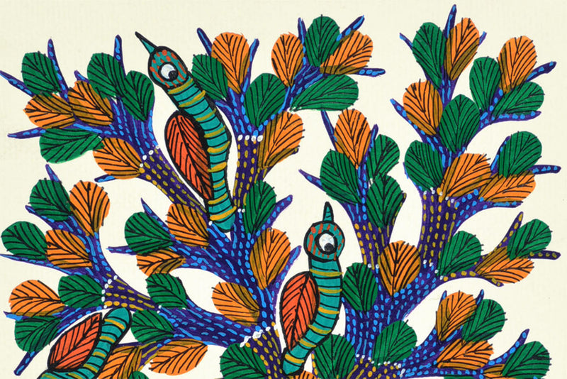 Snake and His Prey - Gond Tribal Painting