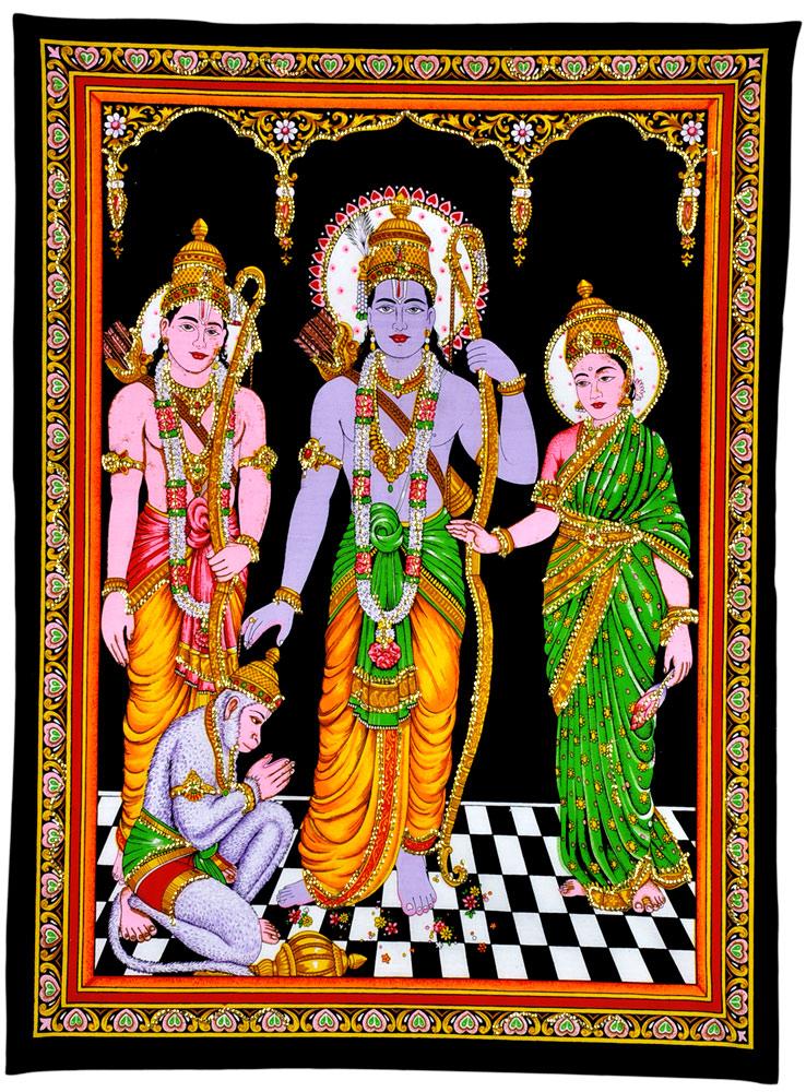 Cotton tapestry of lord ram with Lakshman Sita and hanuman ji