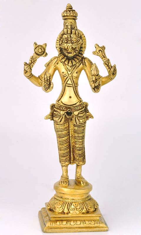 Avatar of Lord Vishnu "Narasimha" Brass Statue 9"