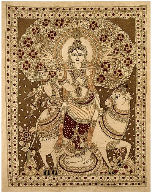 Lord Gopal in Vrindavan - Cotton Kalamkari Painting