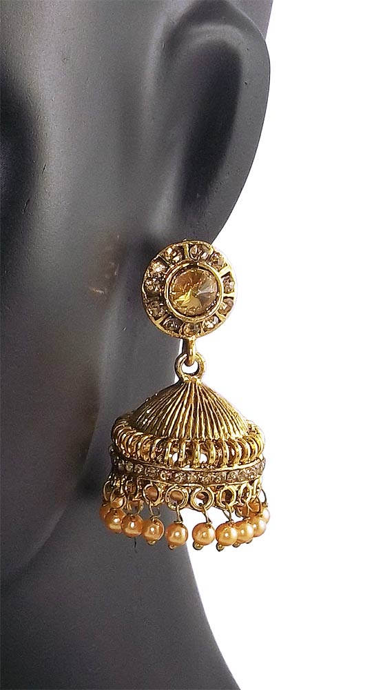 Stone Studded Golden Jhumki Earring