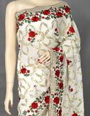 Cream Saree with Embroidered Flowers and Sequins All-Over