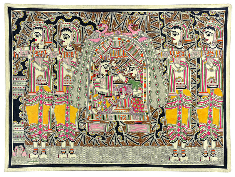 Bride and Groom on Palanquin- Madhubani Folk Art Painting