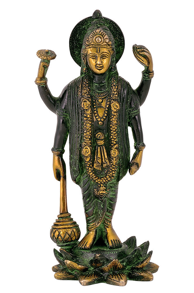 Vishnu Standing on Lotus - Brass Figurine