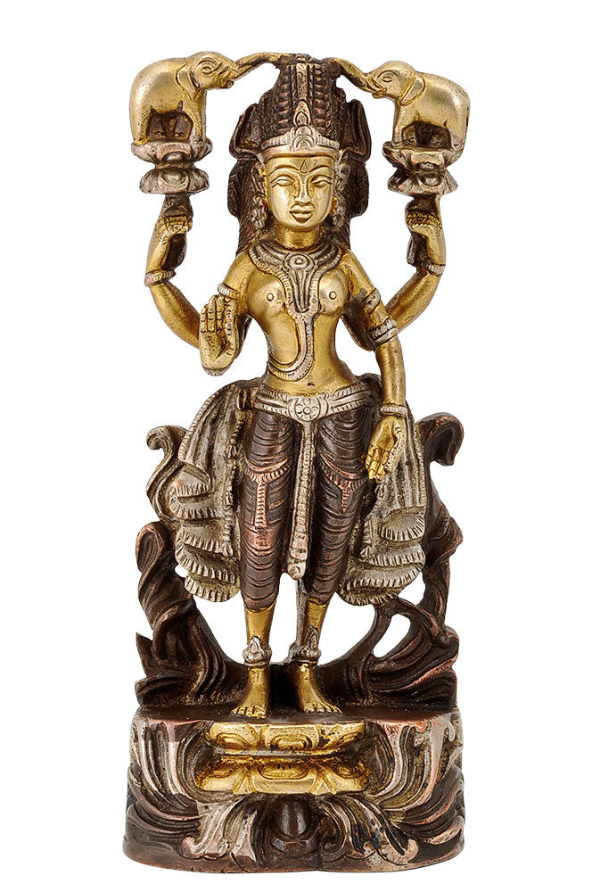 Lakshmi Goddess of Prosperity - Brass Sculpture 8"